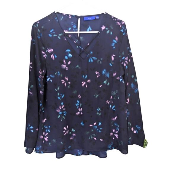 Apt 9 Floral V-Neck Blouse w/ Cross Detail Sz S Navy - Picture 1 of 5